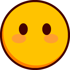 Een blozende emoji zonder mond.