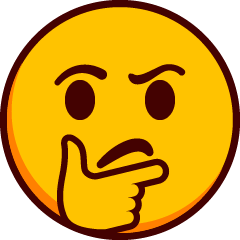 Een licht fronsende emoji met licht opgetrokken wenkbrauwen en een vinger op de kin.