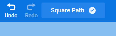 Captura de ecrã da barra de ferramentas do VEXcode 123, mostrando o nome do projeto aberto "Square Path" com um ícone de visto.