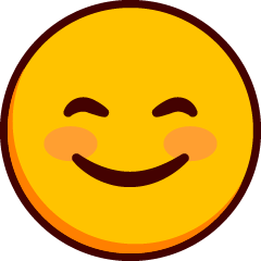 En flinande emoji med slutna glada ögon och rodnande kinder.
