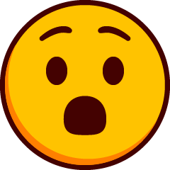 En emoji med vidögda ögon, förvånad öppen mun och höjda ögonbryn.