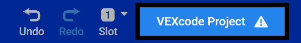 Skärmdump av VEXcode EXP-verktygsfältet, med projektnamnet VEXcode Project markerat.