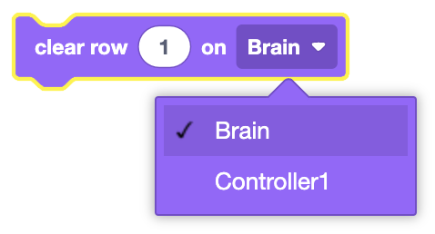 Clear Row block for V5 Brain's screen, used to clear a specific row of printed text or values.