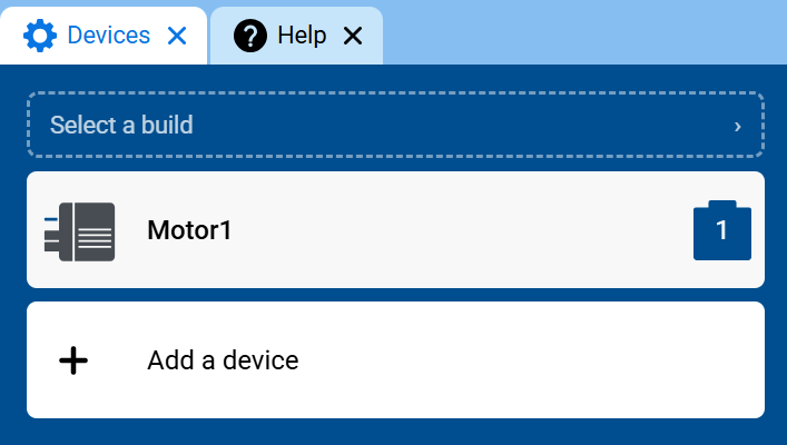 Screenshot of the Devices tab, showing Motor1 in the list of devices.