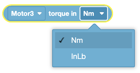 Diagram illustrating motor torque measurement units for V5 Smart Motors, including InLB and Nm.