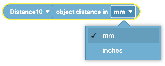 Diagram illustrating various object distance units used in sensing applications with V5 Brain.