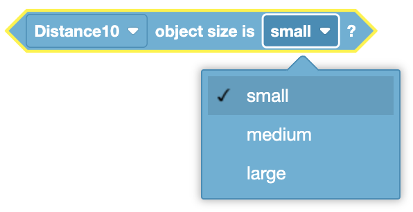 Diagram illustrating the various sizes of objects detected by a distance sensor in a robotics context.