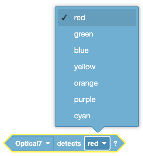 Optical sensor displaying detected colors and brightness values on a screen, illustrating color detection capability.
