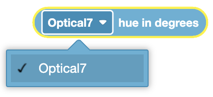 Image of an optical hue device displaying color hue values on a screen in a robotics context.