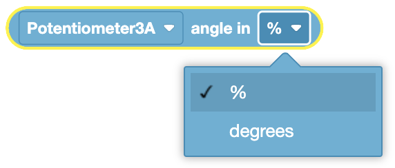 Potentiometer angle measurement display showing angular position in degrees or percent for V5 Brain.