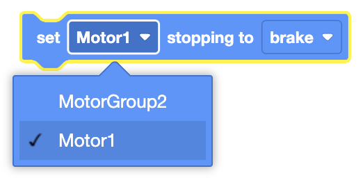 Diagram illustrating the Set Motor Stopping block for controlling motor stopping behavior in robotics programming.