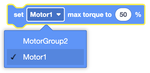 Diagram illustrating motor torque settings for smart motor control and programming options in robotics.