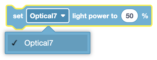 Optical light power device settings interface for adjusting light intensity and detecting objects with optical sensors.