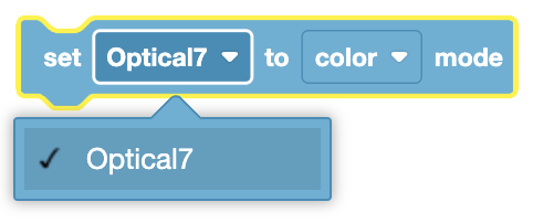 Optical sensing device interface showing options to set optical mode, light power, and detect colors or gestures.