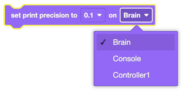 Image illustrating the Set Print Precision block for adjusting decimal places in V5 Brain printing.