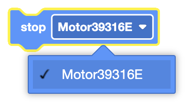 Diagram of the Stop Motor 393 block used to halt a Motor 393 connected to a Motor Controller 29 in programming.
