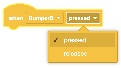 Diagram illustrating the When Bumper" block in VEXcode.