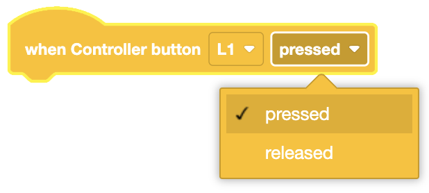 Image showing the When Controller Button" block in VEXcode