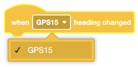 GPS sensor detecting a heading change, triggering reorientation to 0 degrees in VEXcode Blocks.