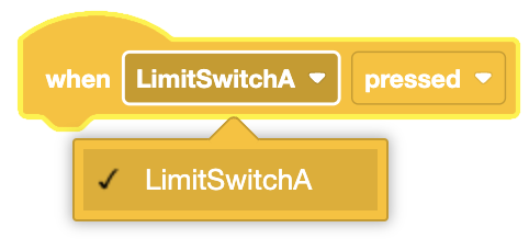 Image showing the When Limit" block used to trigger actions based on Limit Switch sensor status in VEXcode.