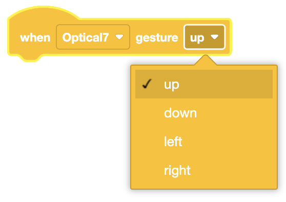 Flowchart illustrating the When Optical Sensor Detects a Gesture" block functionality in VEXcode Blocks.