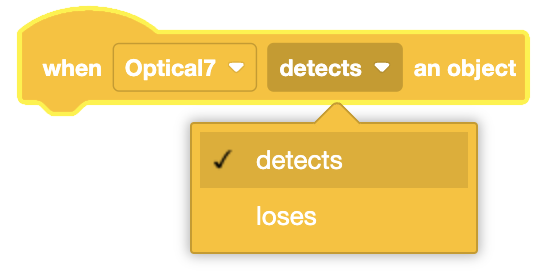 Flowchart illustrating the events triggered by an optical sensor detecting gestures in VEXcode.