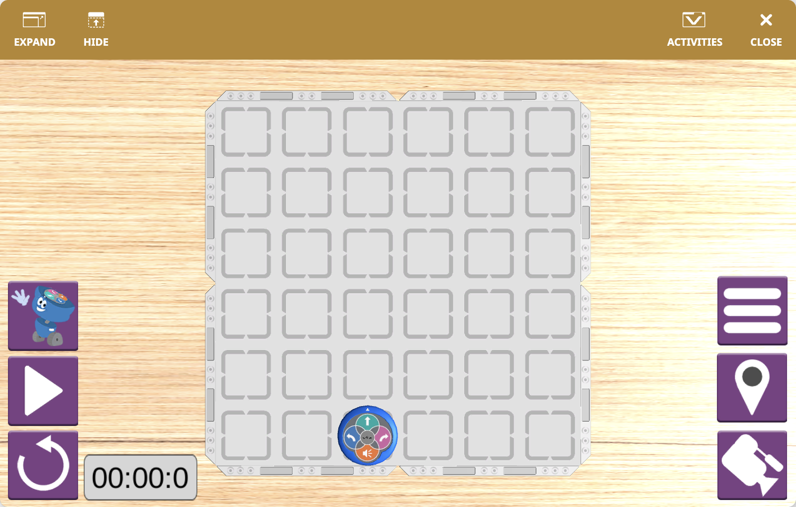 The VEXcode VR Playground window showing the 123 Playspace Playground. It shows the VR Robot starting with a customizable activity Field for open-ended activities.