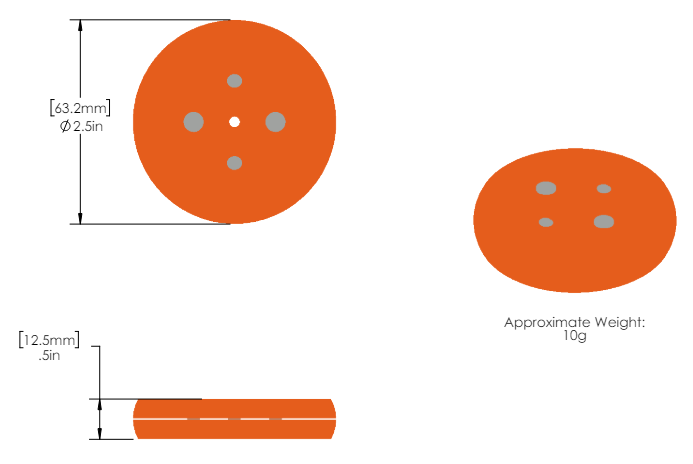 Orange plastic disc used in the VIQRC Virtual Skills - Slapshot Playground game, with 45 discs starting on the field.