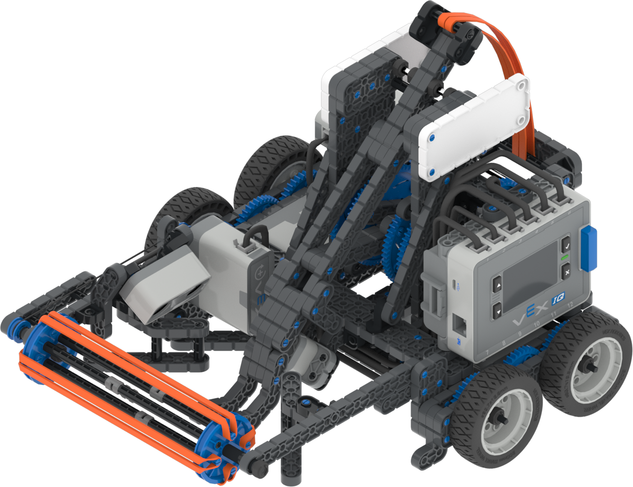 The VEXcode VR Robot window showing the Fling Robot. It shows the robot collecting and launching Balls with an intake and catapult system.