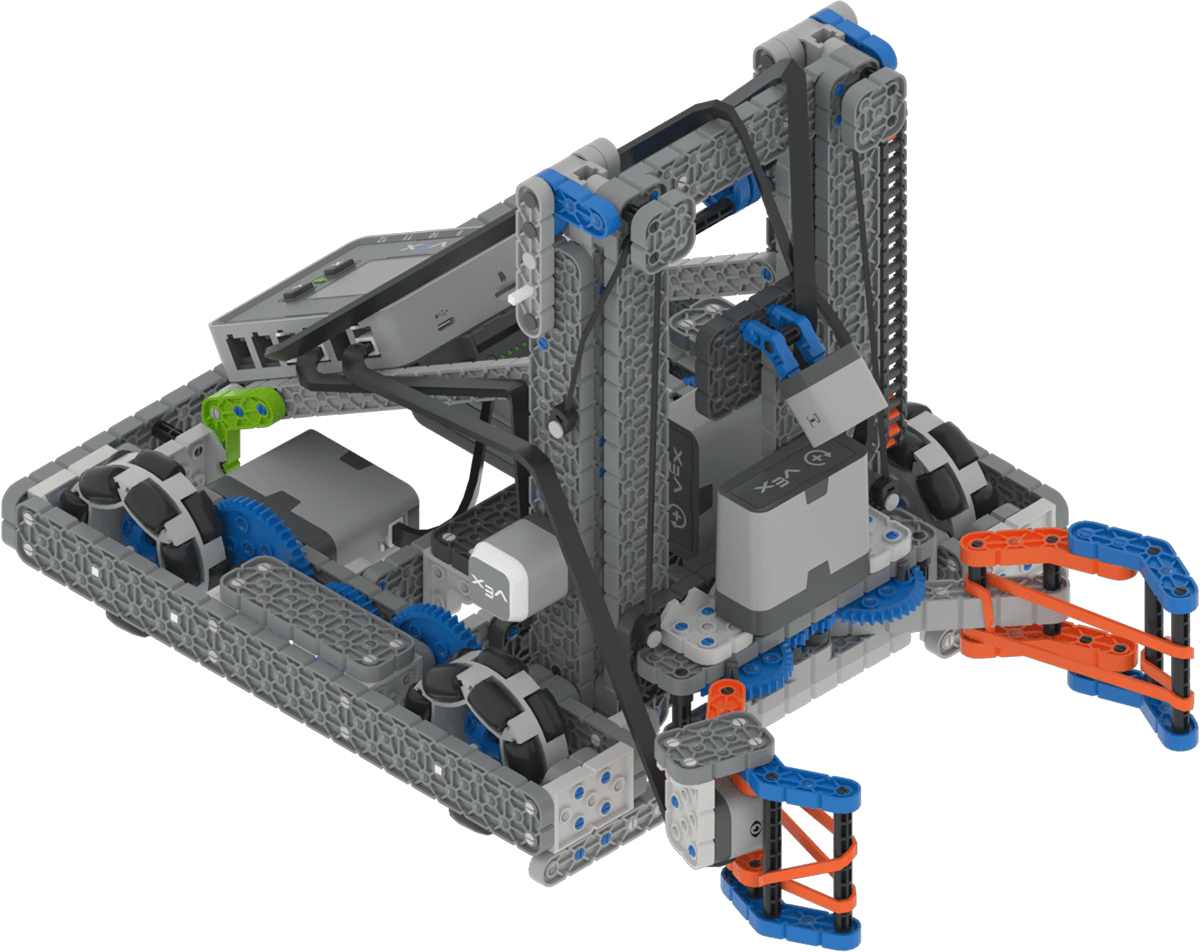 VEX IQ Hero Bot Byte with Arm and Intake Motor Groups, showcasing its sensors and capabilities in the Full Volume Playground.