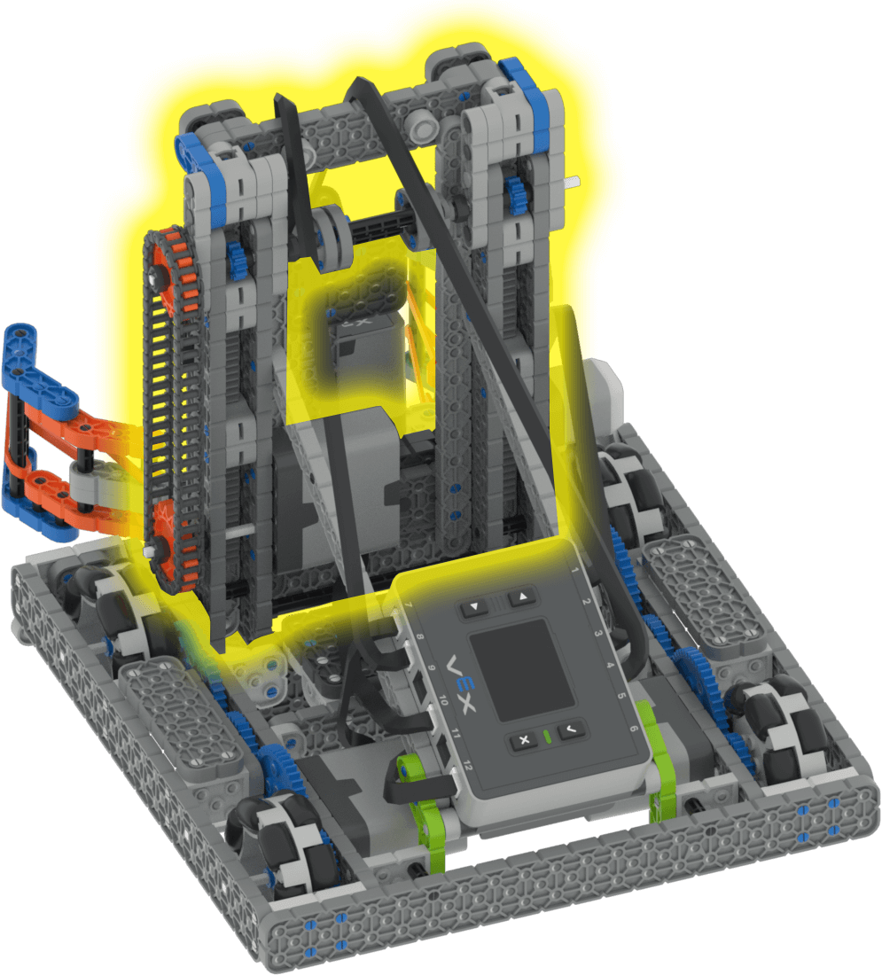 Diagram of the VEX IQ Hero Bot Huey, highlighting the Lift Motor.