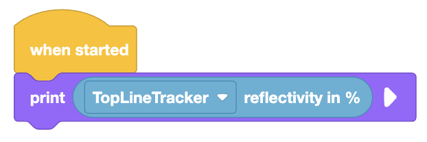 VEXcode VR Line Tracker example showing reflectivity values and sensor setup for robot motion control.