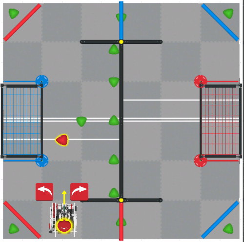 Diagram of the V5RC Virtual Skills - Over Under Playground field layout with dimensions and starting configurations.