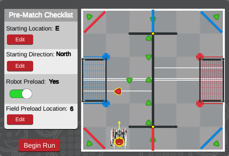 V5RC Virtual Skills Over Under Playground field layout with starting positions and Triball game elements.