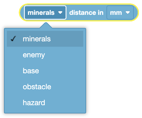 Diagram illustrating the VR Rover's distance sensing capabilities and interactions with minerals and enemies.