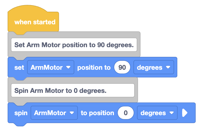 Diagram illustrating robot motor position and motion control blocks in VEXcode VR for the GO Competition.