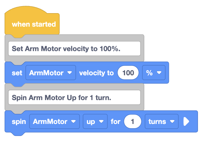 Diagram illustrating motor velocity control in VEXcode VR for robot motion tasks.
