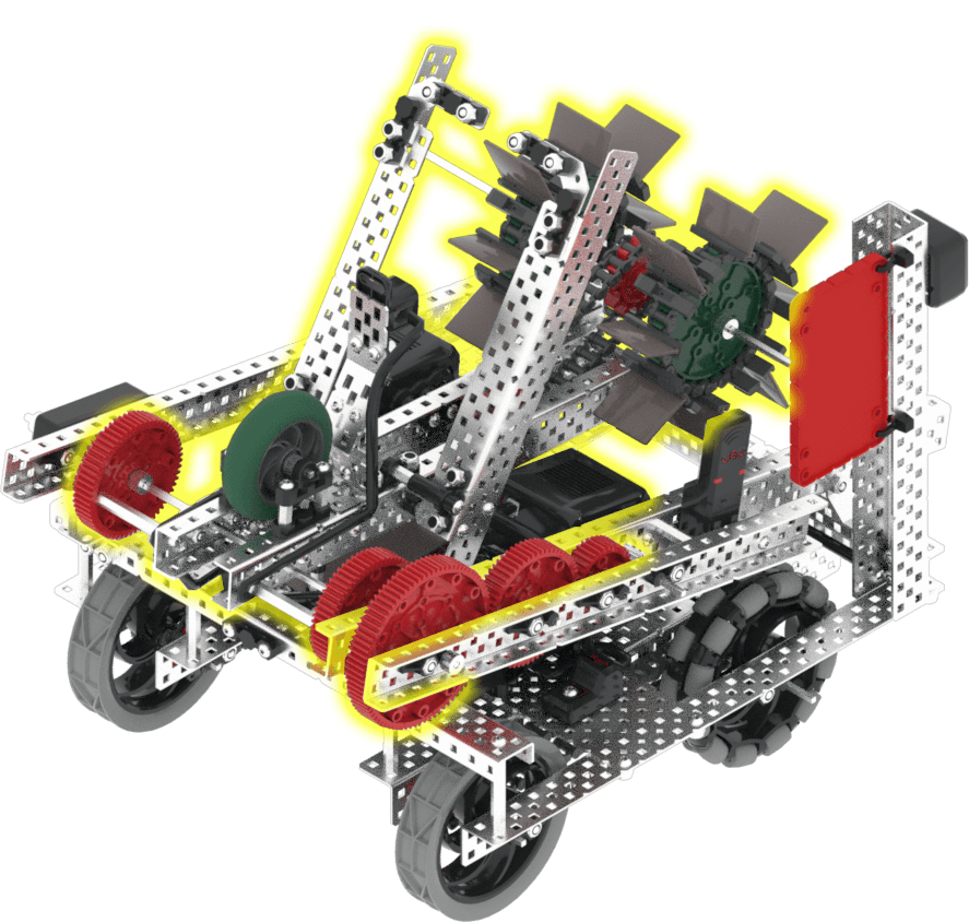 Image of the Striker VEX V5 Hero Bot's arm motor, showcasing its configuration for raising and lowering the arm.