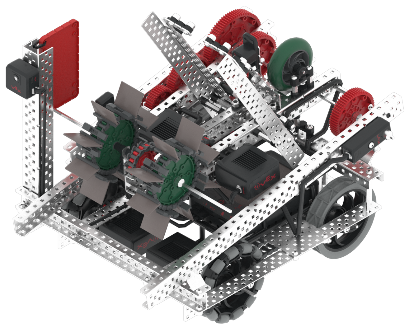 VEX V5 Striker robot with arm and intake motors, showcasing motor group configurations for the Over Under Playground.