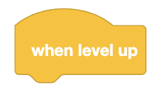 VR Rover 'When level up' block showing actions triggered upon leveling up in the Rover Rescue Playground.