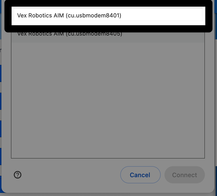 Screenshot of the next prompt, reads Select the robot with the LOWEST ID number from the list of robots available. The lowest id number is first in the list and highlighted.