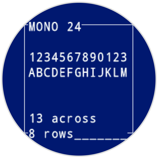 机器人屏幕上打印了 MONO 24 字体的数字和字母。显示为 AM。屏幕底部显示的数字为 13，横排 8 行。