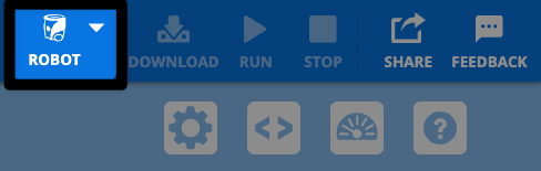 A screenshot of the upper right hand corner of the VEXcode AIM Toolbar, with the white Robot icon highlighted to the left of the Download button.