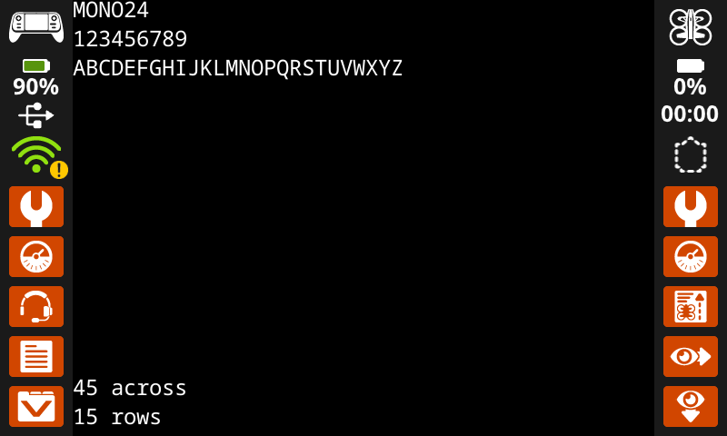 控制器屏幕打印了MONO 24字体的数字和字母。屏幕底部有44个横排和18行。