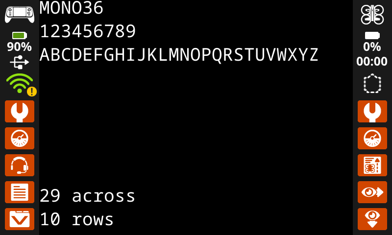 控制器上丝印了MONO 36字体的数字和字母，屏幕底部为28行12列。