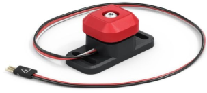 The VEX EXP Bumper Switch is a 3-wire device with a wide black base to attach it to a robot, and red pressable button on top.