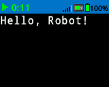 A screenshot of the EXP Brain showing "Hello Screen" printed on the screen.