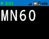 屏幕在黑色背景上以大号白色字体显示 MN60。