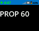 屏幕在黑色背景上以大号白色字体显示 PROP 60，没有其他内容。