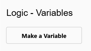 Screenshot of the toolbox with the Logic - Variables category open, and the Make a Variable button highlighted.